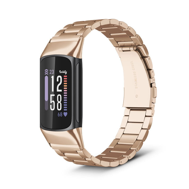 Boss Fitbit Charge 6 Band Replacement Stainless Link Traditional Rose Gold