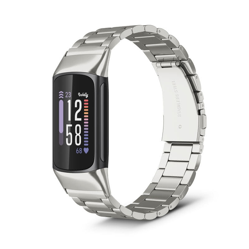 Boss Fitbit Charge 6 Band Replacement Stainless Link Silver Steel