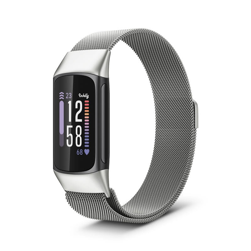 Milanese Fitbit Charge 6 Band Replacement Magnetic Lock Silver Steel