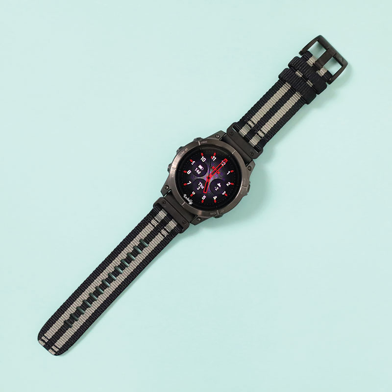 NATO Garmin Epix Gen 2 Bands Replacement Quick Change 20mm For 42mm Watch Black + Grey Stripes