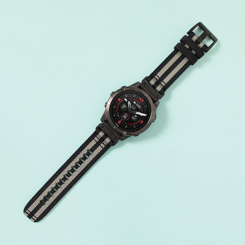 NATO Garmin Epix Gen 2 Bands Replacement Quick Change 26mm For 51mm Watch Black + Grey Stripes