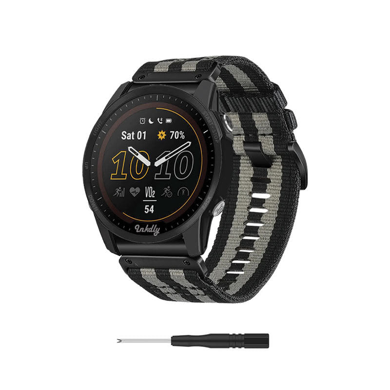 NATO Garmin Forerunner 955 Bands Replacement Quick Change (22mm) Black + Grey Stripes