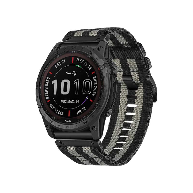 NATO Garmin Band Replacement Straps with Quick Change (22mm) Black + Grey Stripes