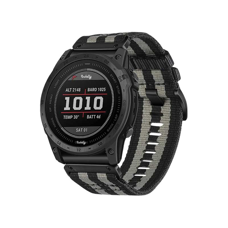 NATO Garmin Band Replacement Straps with Quick Change (26mm) Black + Grey Stripes