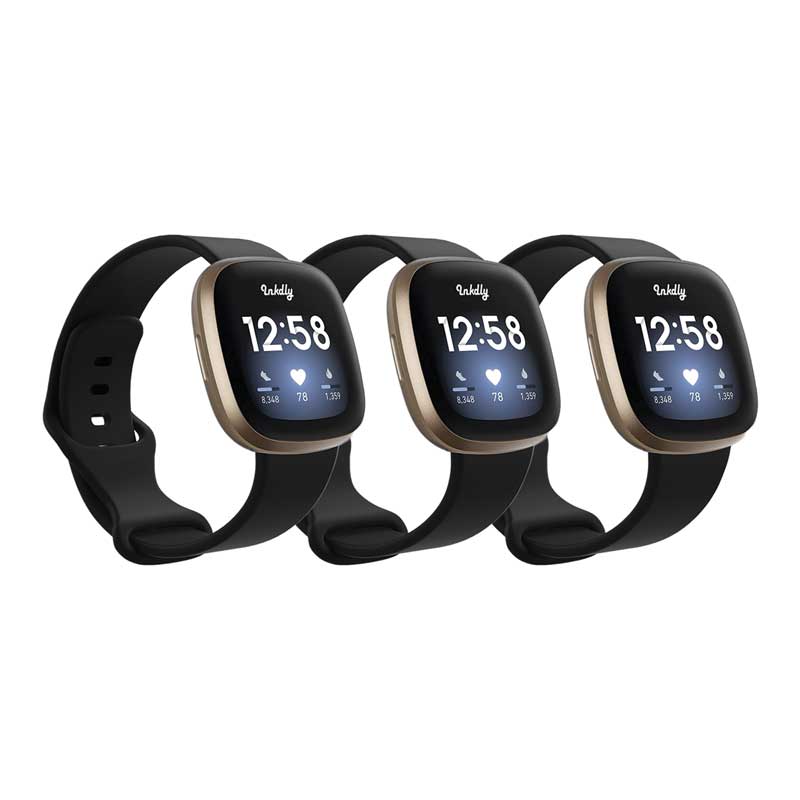 Fitbit Versa 3 & Sense Bands Replacement Straps Small Black (3-Pack)
