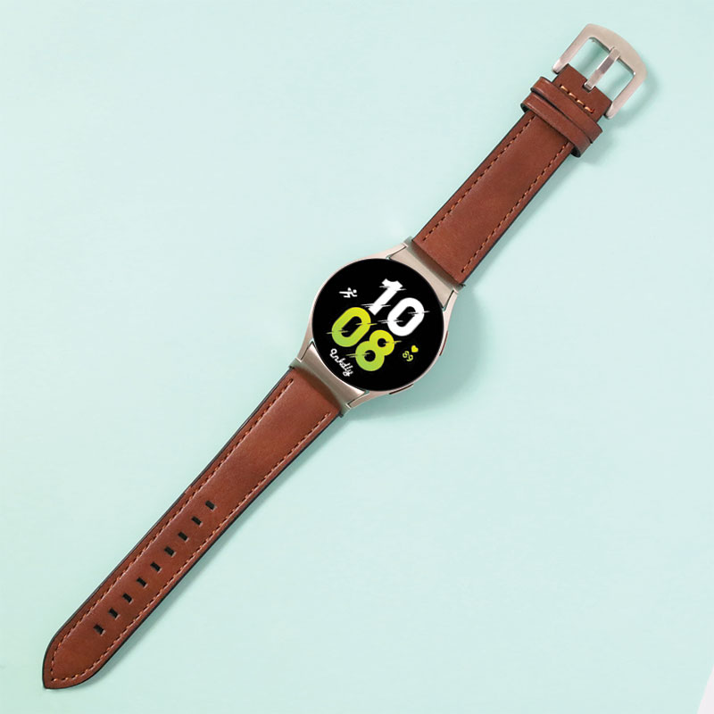 Leather Samsung Galaxy Watch 5 Bands Replacement Brown + Silver Buckle