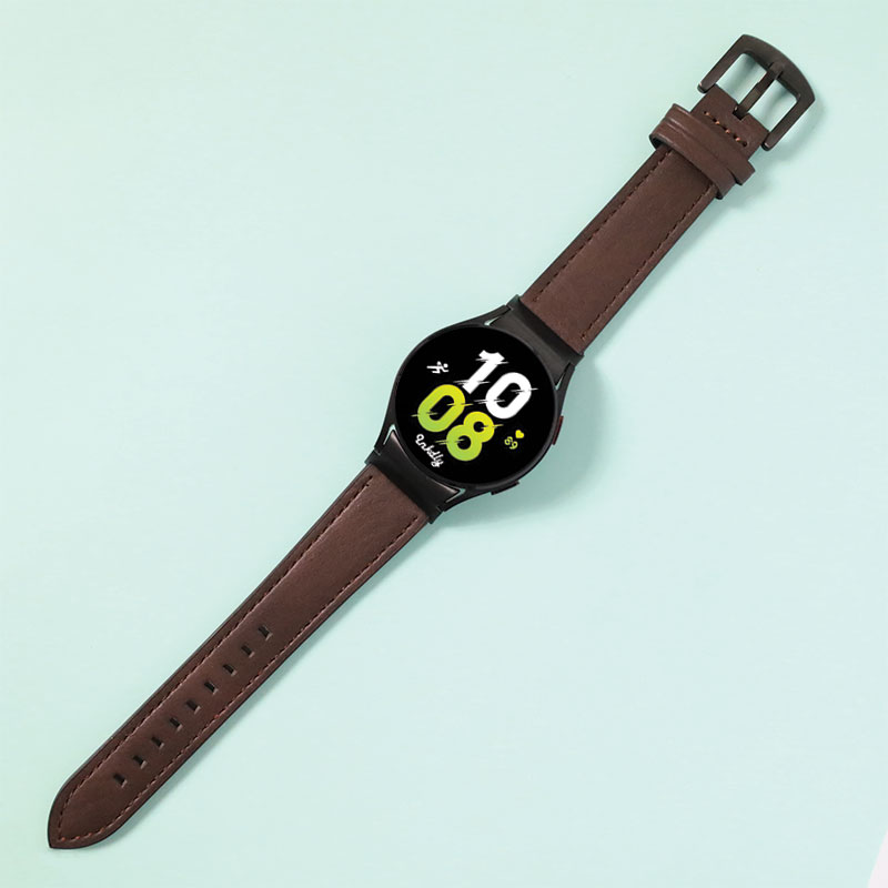Leather Samsung Galaxy Watch 5 Bands Replacement Dark Brown + Black Buckle