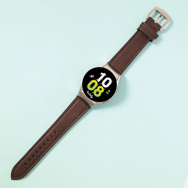Leather Samsung Galaxy Watch 5 Bands Replacement Dark Brown + Silver Buckle