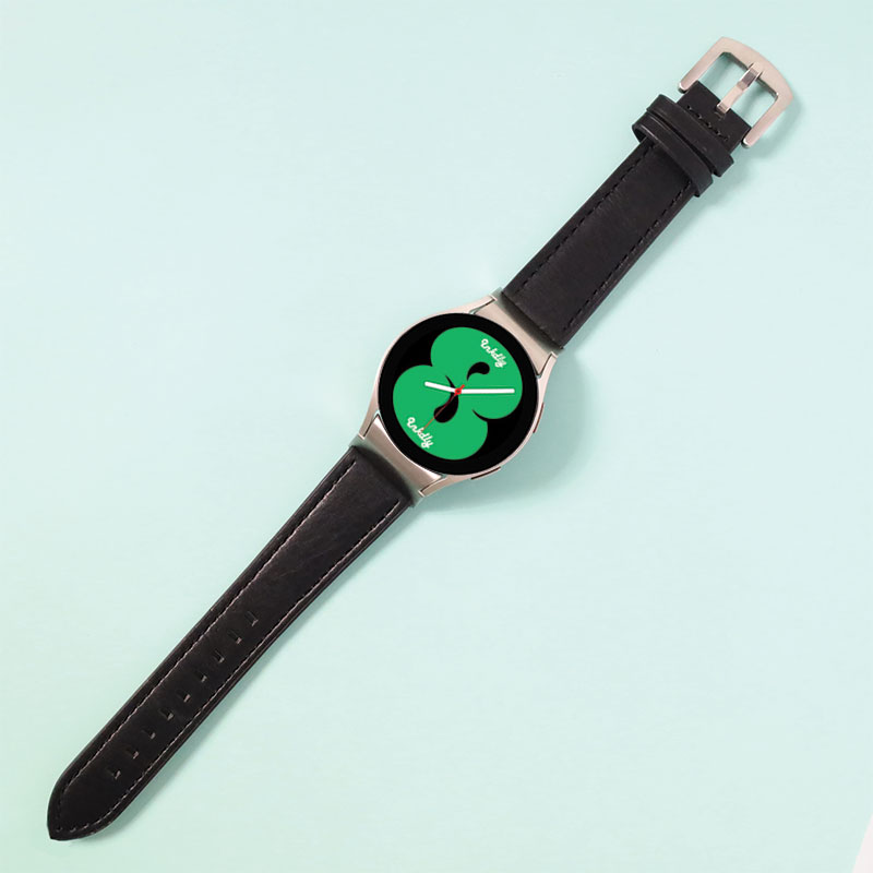 Leather Samsung Galaxy Watch 4 Bands Replacement Black + Silver Buckle