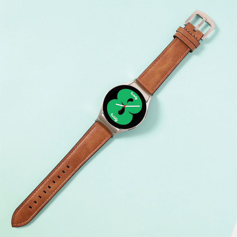 Leather Samsung Galaxy Watch 4 Bands Replacement Light Brown + Silver Buckle
