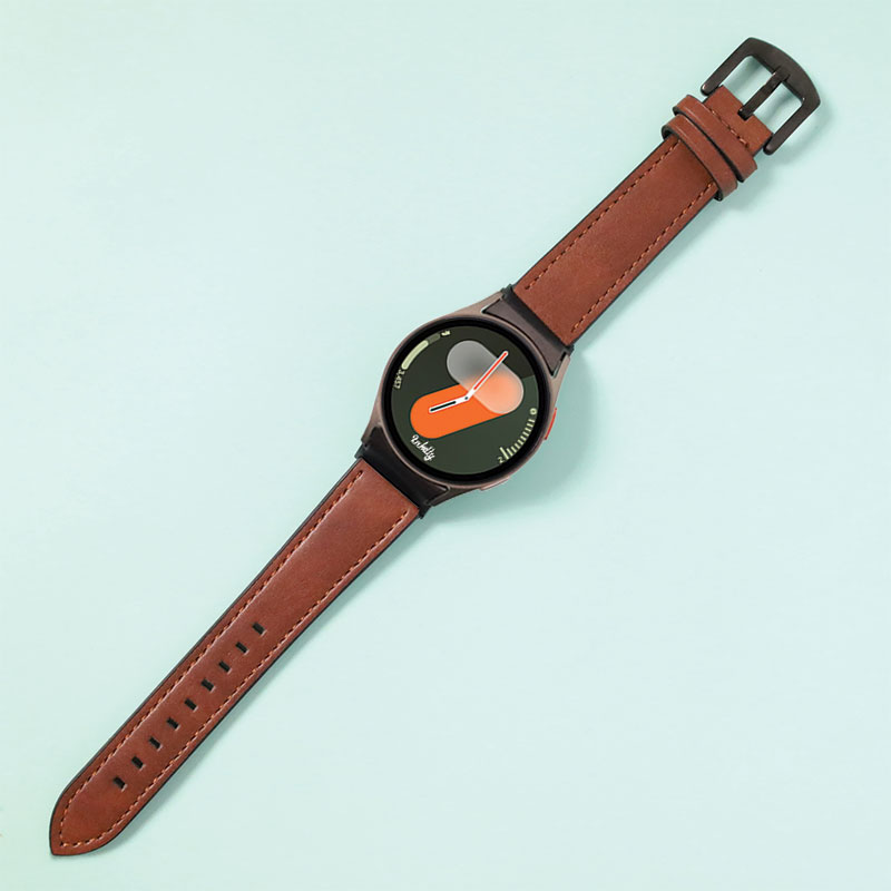 Leather Samsung Galaxy Watch 7 Bands Replacement Brown + Black Buckle