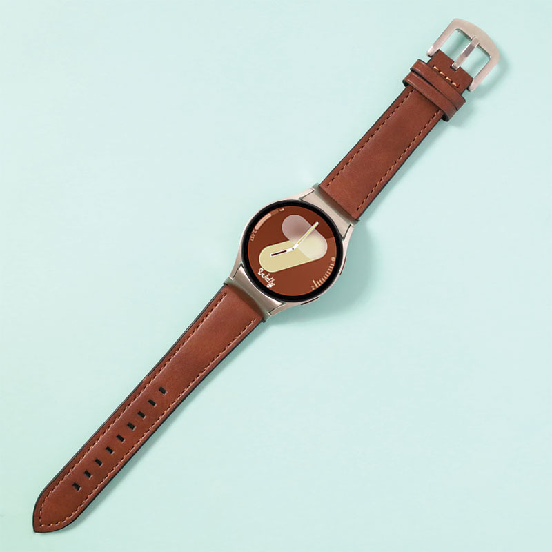 Leather Samsung Galaxy Watch 7 Bands Replacement Brown + Silver Buckle