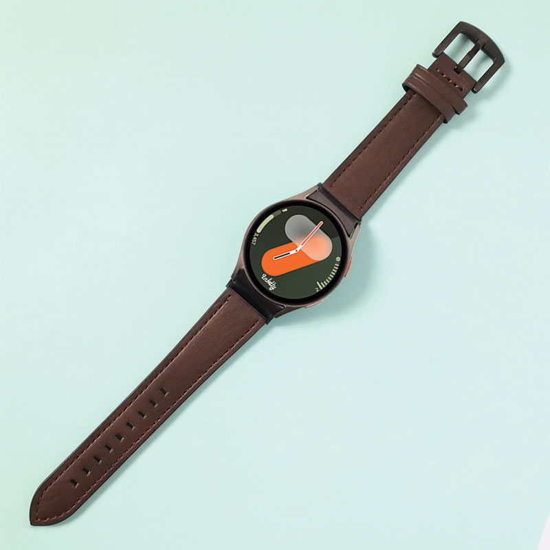 Leather Samsung Galaxy Watch 7 Bands Replacement Dark Brown + Black Buckle