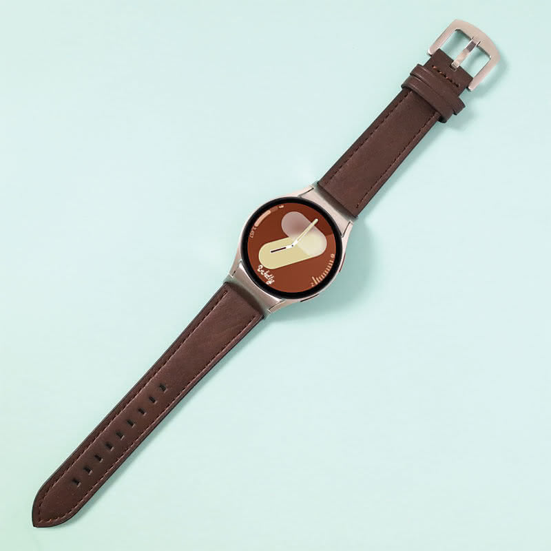 Leather Samsung Galaxy Watch 7 Bands Replacement Dark Brown + Silver Buckle