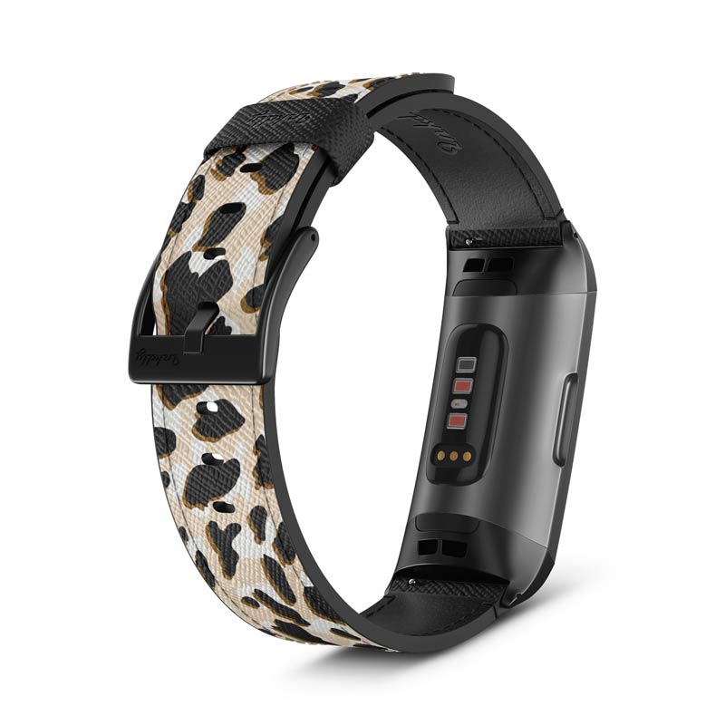 Inkdly Fitbit Charge 3 & Charge 4 Band - Leopard Safari Small Black