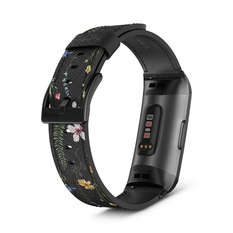 Inkdly Fitbit Charge 3 & Charge 4 Band - Floral Harvest Small Black