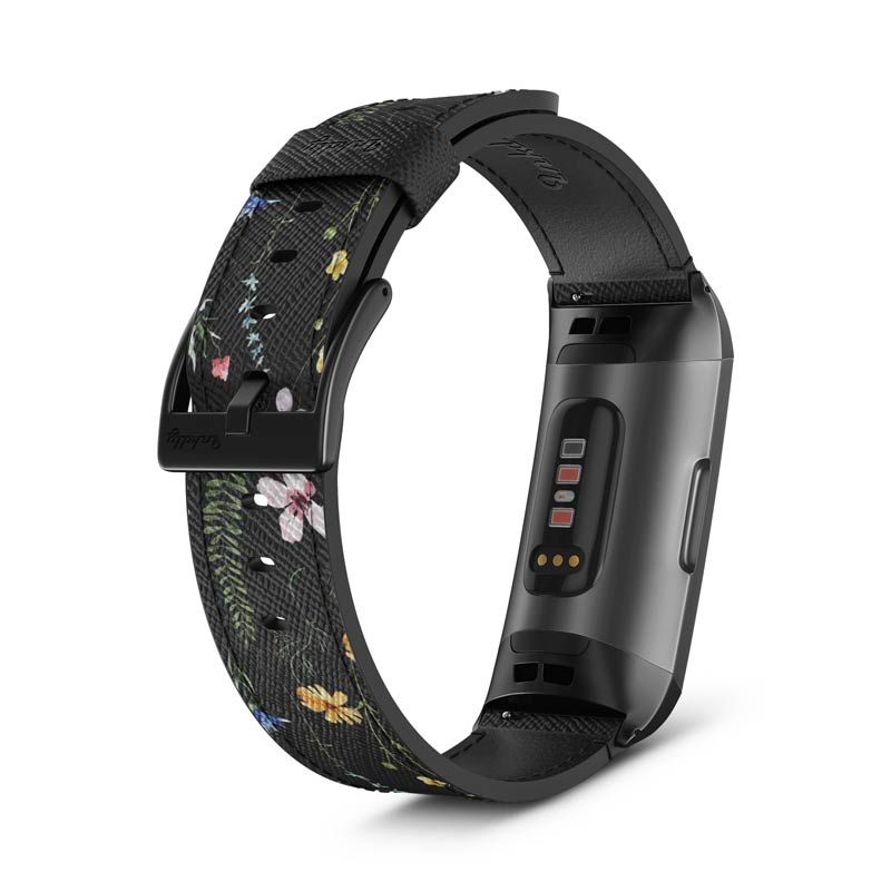 Inkdly Fitbit Charge 3 & Charge 4 Band - Floral Harvest Small Black 