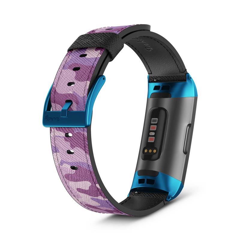 Inkdly Fitbit Charge 3 & Charge 4 Band - Blazing Camouflage Small Blue