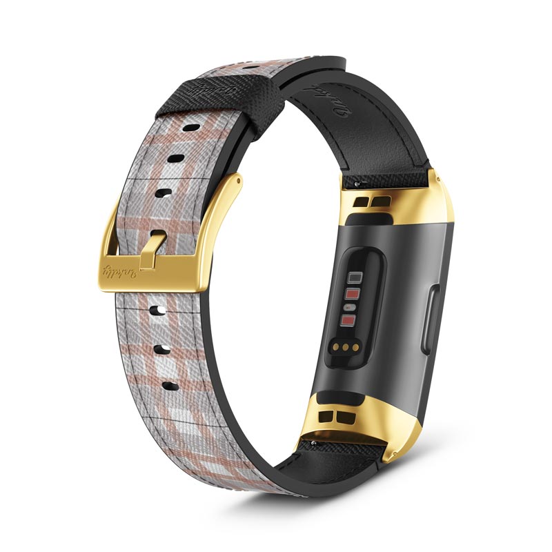 Inkdly Fitbit Charge 3 & Charge 4 Band - Purple Plaids Small Gold 