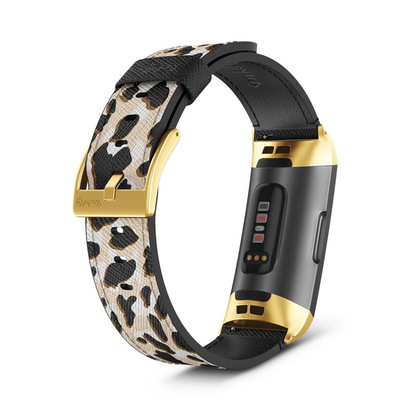 Inkdly Fitbit Charge 3 & Charge 4 Band - Leopard Safari Small Gold 