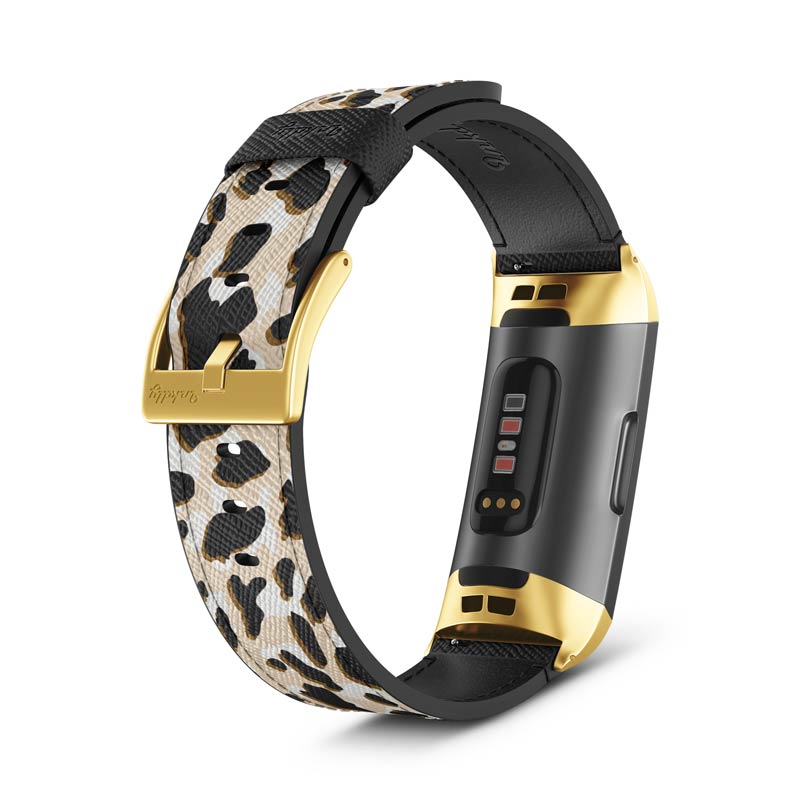 Inkdly Fitbit Charge 3 & Charge 4 Band - Leopard Safari Small Gold