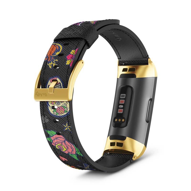 Inkdly Fitbit Charge 3 & Charge 4 Band - Sugar Skulls Small Gold