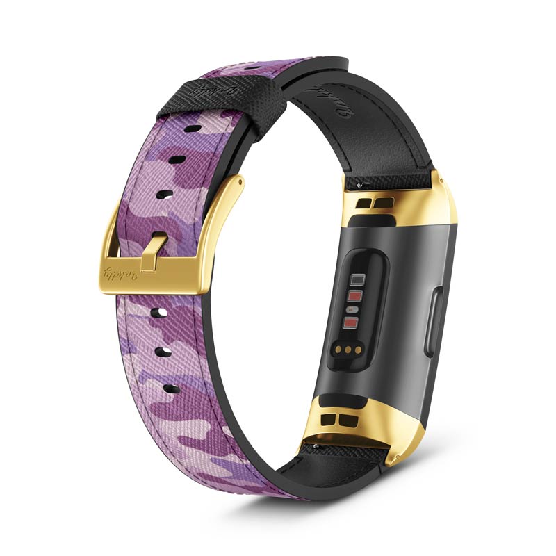 Inkdly Fitbit Charge 3 & Charge 4 Band - Blazing Camouflage Small Gold
