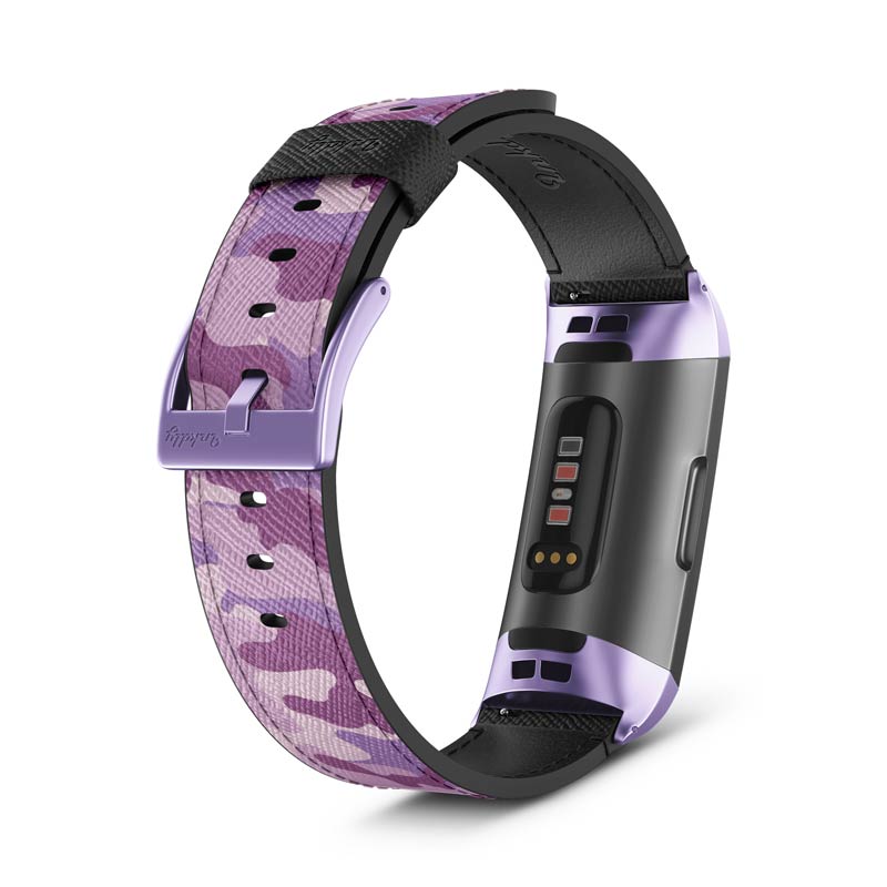 Inkdly Fitbit Charge 3 & Charge 4 Band - Blazing Camouflage Small Light Purple