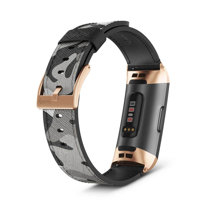 Inkdly Fitbit Charge 3 & Charge 4 Band - Solid Camouflage Small Traditional Rose Gold 