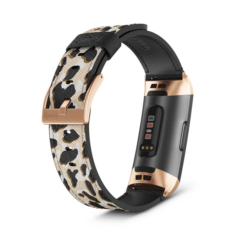 Inkdly Fitbit Charge 3 & Charge 4 Band - Leopard Safari Small Traditional Rose Gold