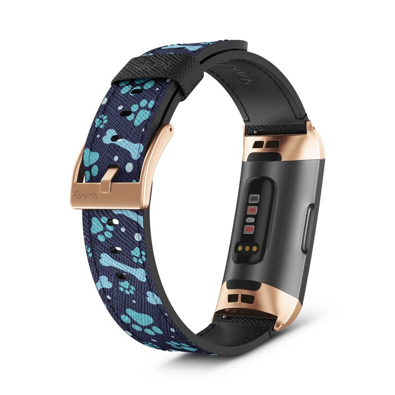 Inkdly Fitbit Charge 3 & Charge 4 Band - Doggo Blues Small Traditional Rose Gold