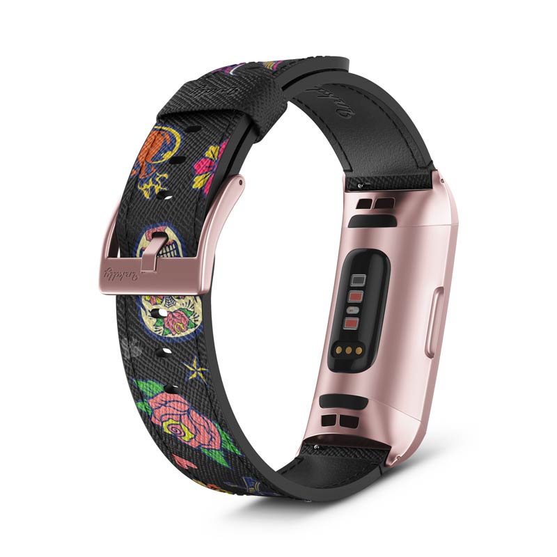 Inkdly Fitbit Charge 3 & Charge 4 Band - Sugar Skulls Small Special Edition Rose Gold