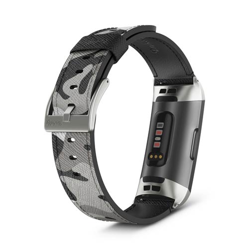 Inkdly Fitbit Charge 3 & Charge 4 Band - Solid Camouflage Small Silver