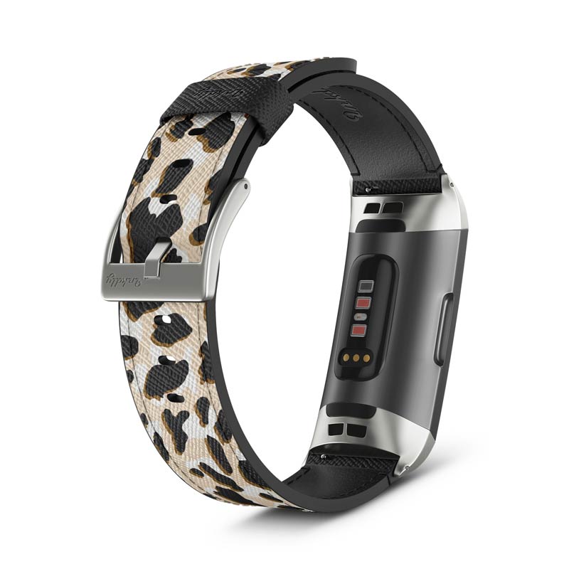 Inkdly Fitbit Charge 3 & Charge 4 Band - Leopard Safari Small Silver