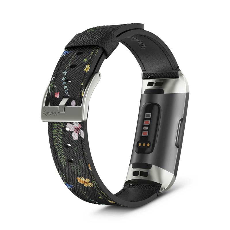 Inkdly Fitbit Charge 3 & Charge 4 Band - Floral Harvest Small Silver