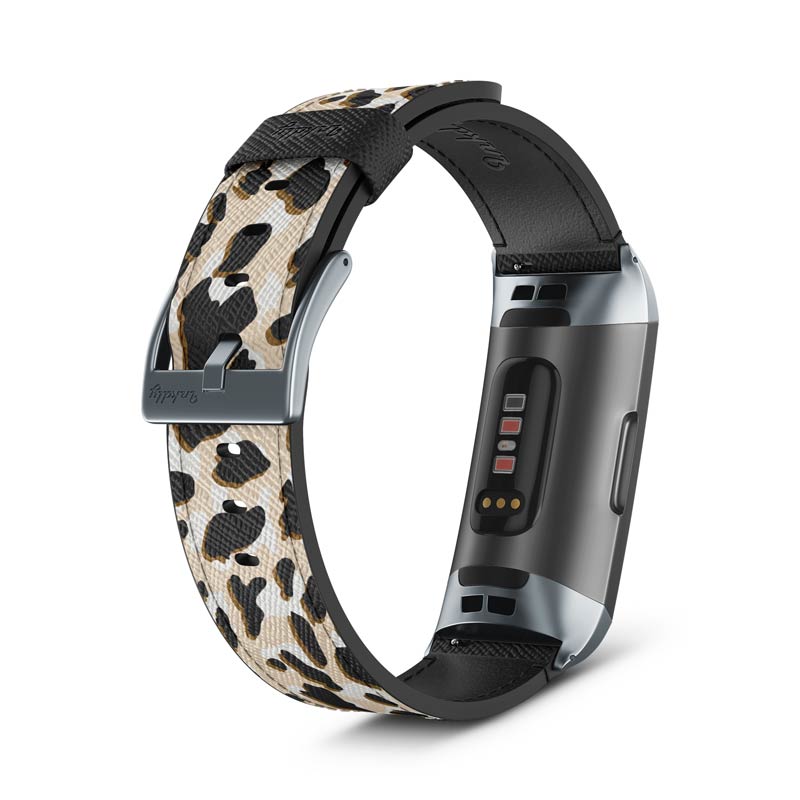 Inkdly Fitbit Charge 3 & Charge 4 Band - Leopard Safari Small Space Grey