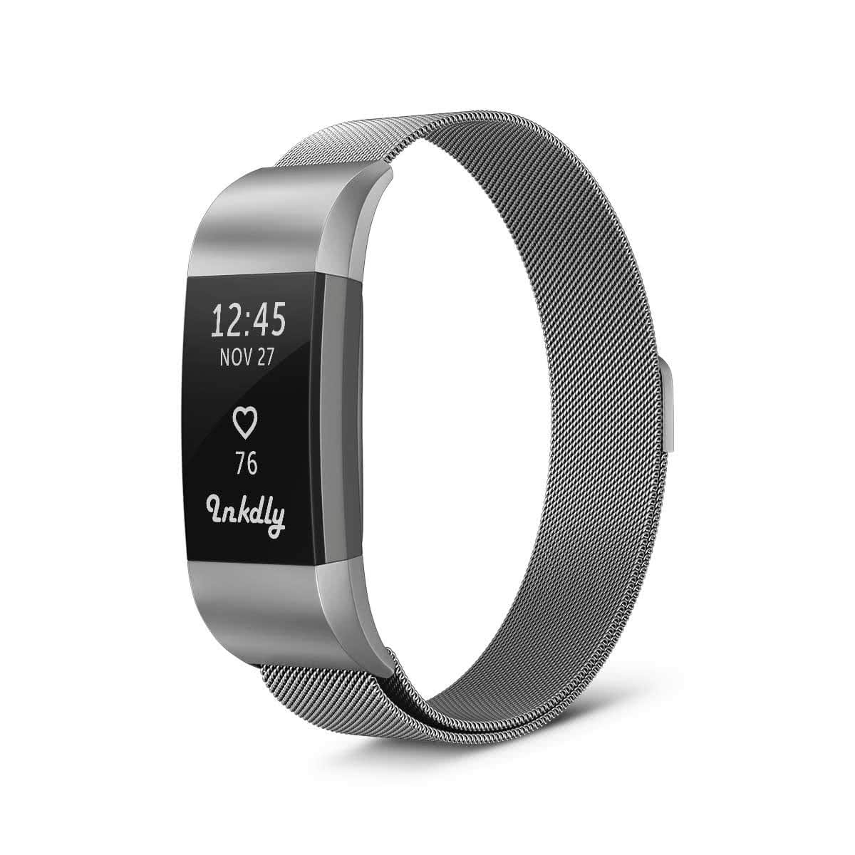Milanese Fitbit Charge 2 Band Replacement Magnetic Lock Silver Steel