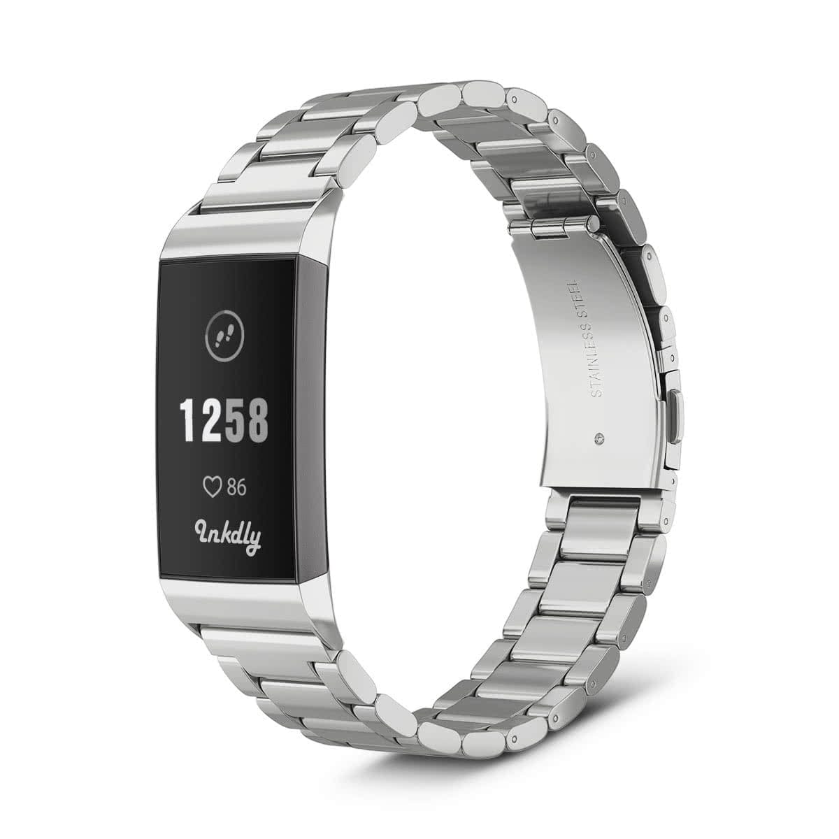 Boss Fitbit Charge 3 & Charge 4 Band Replacement Link Silver Steel
