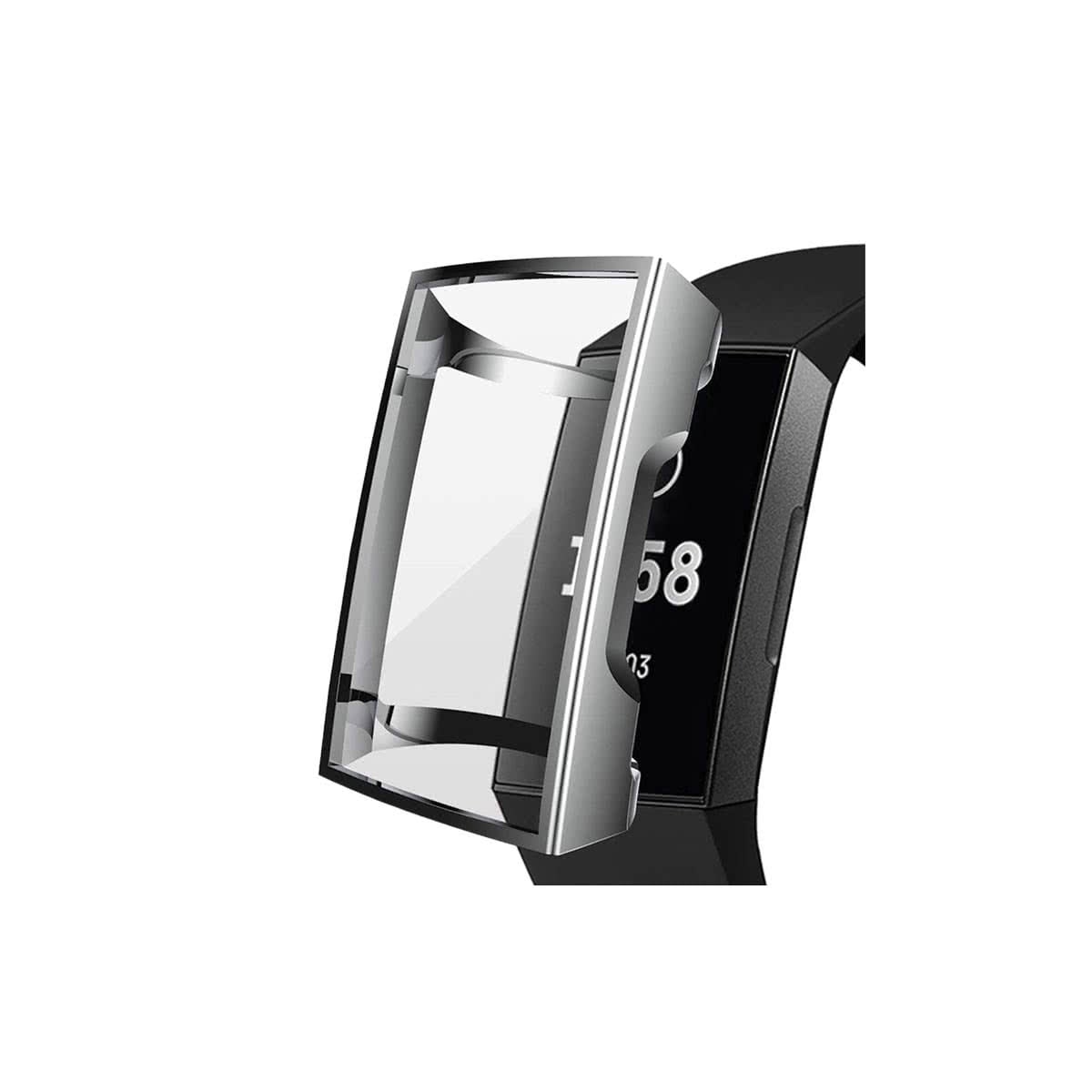 Slimfit Fitbit Charge 3 & Charge 4 Protective Case & Screen Protector Silver