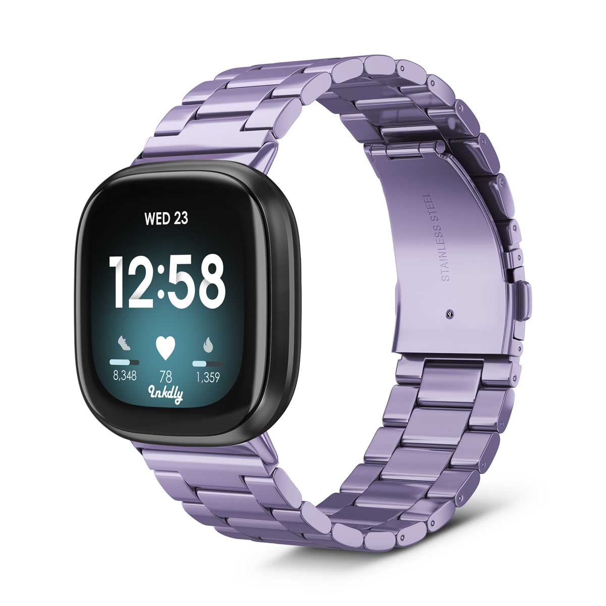 Boss Fitbit Versa 3 & Sense Band Replacement Stainless Link Light Purple  