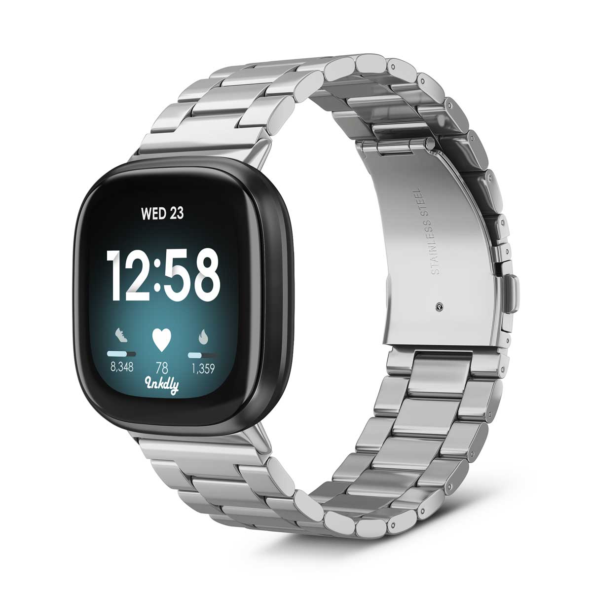 Boss Fitbit Versa 3 & Sense Band Replacement Stainless Link Silver Steel  