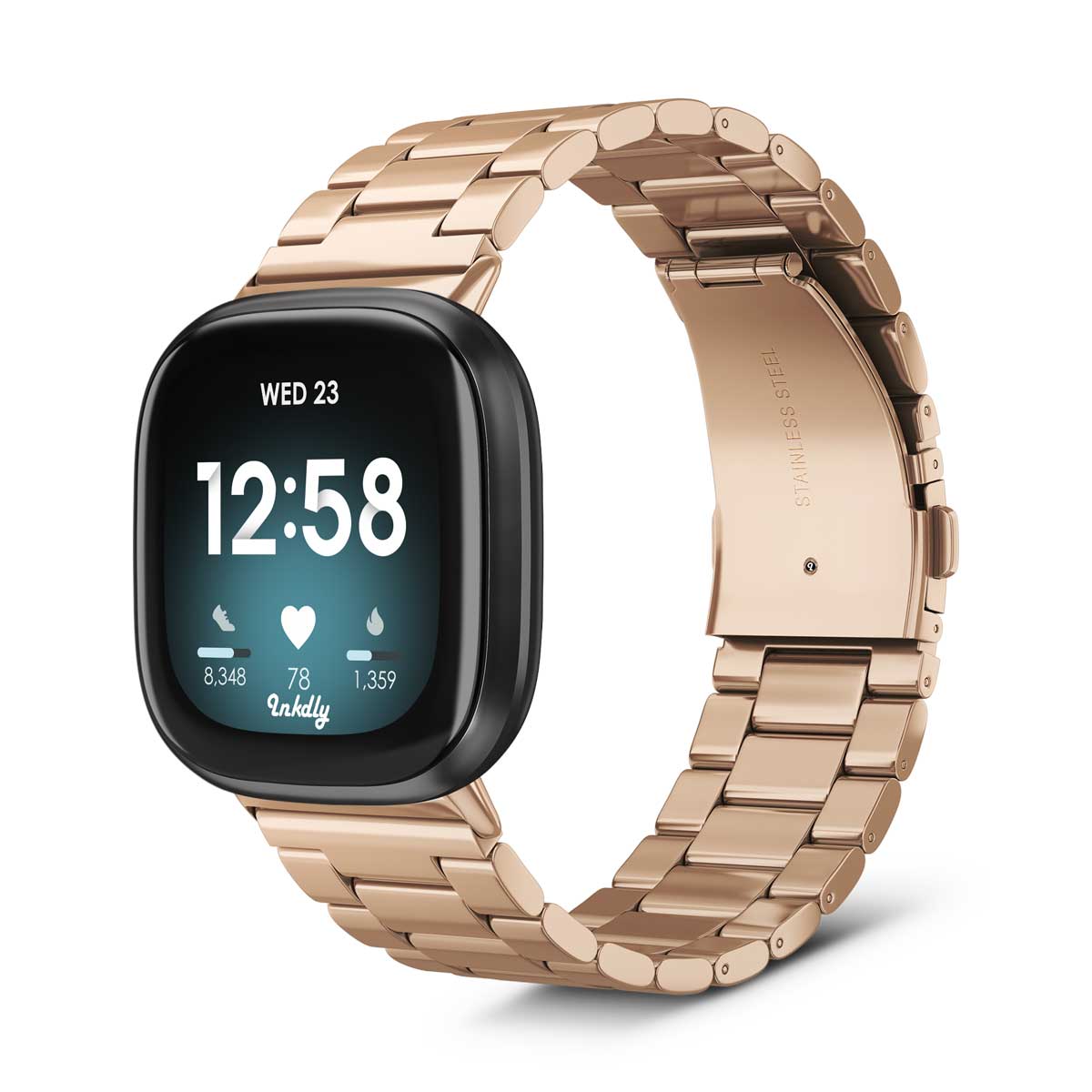 Boss Fitbit Versa 3 & Sense Band Replacement Stainless Link Traditional Rose Gold