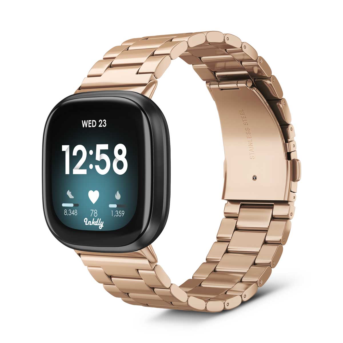 Boss Fitbit Versa 3 & Sense Band Replacement Stainless Link Traditional Rose Gold  