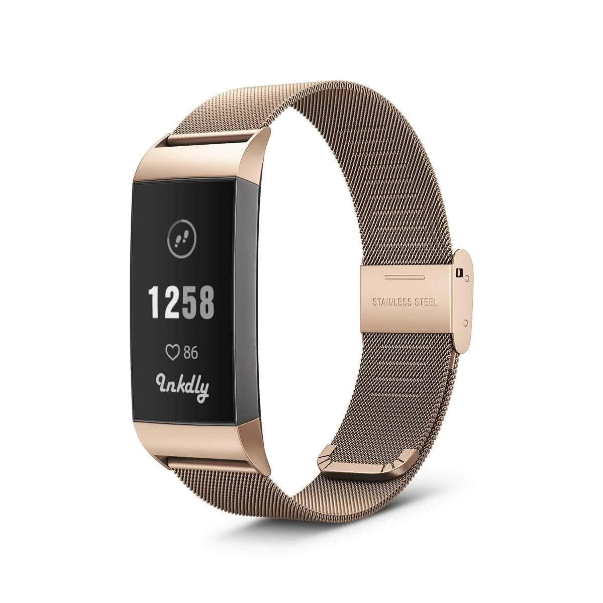 Milanese Fitbit Charge 3 & Charge 4 Band Replacement Quick Release Traditional Rose Gold