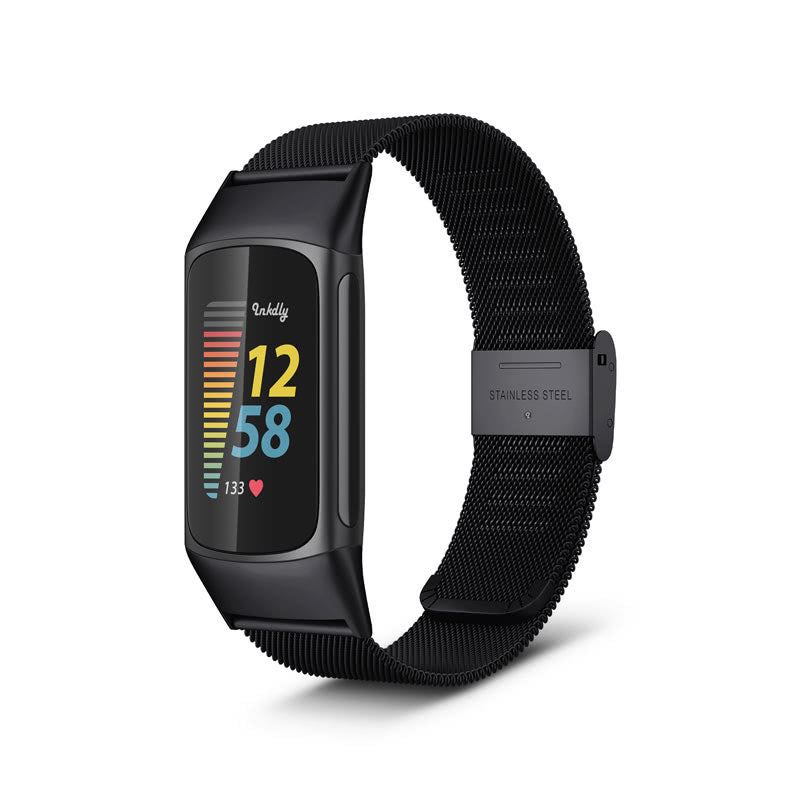 Milanese Fitbit Charge 5 Band Replacement Quick Release Black Night  