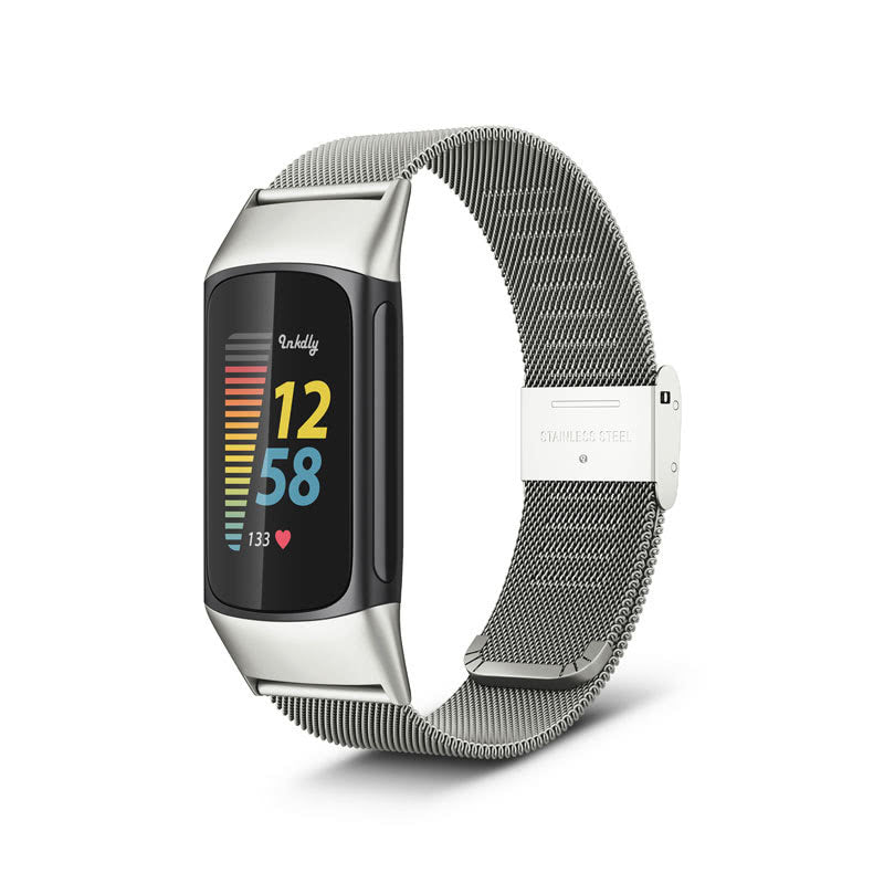 Milanese Fitbit Charge 5 Band Replacement Quick Release Silver Steel  