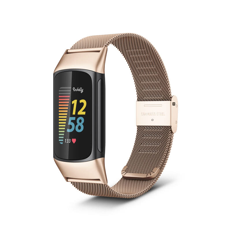 Milanese Fitbit Charge 5 Band Replacement Quick Release Traditional Rose Gold