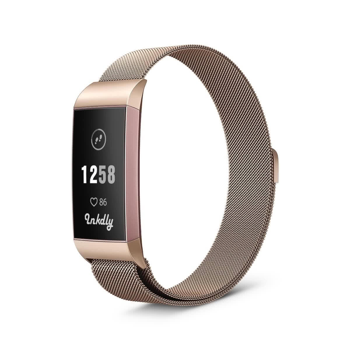 Milanese Fitbit Charge 3 & Charge 4 Band Replacement Magnetic Lock Traditional Rose Gold