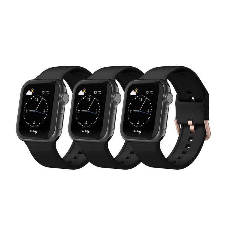 Sport Apple Watch Bands with Rose Gold Buckle 38mm/40m/41mm Black (3-Pack)
