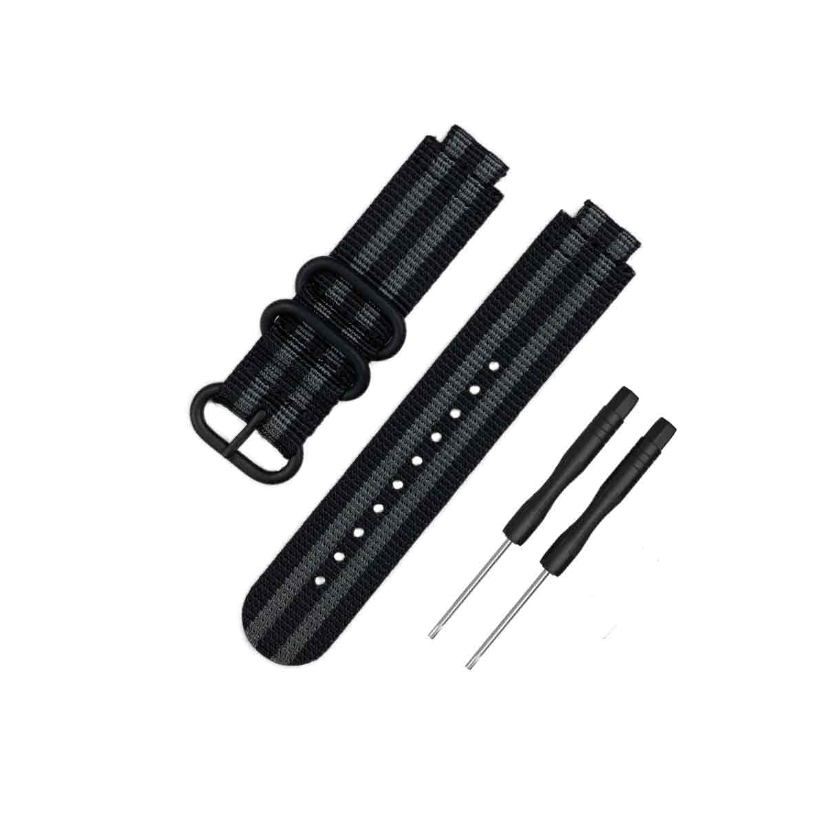 NATO Garmin Forerunner 230/235/630/220/620/735 Replacement Bands Black + Grey Stripe